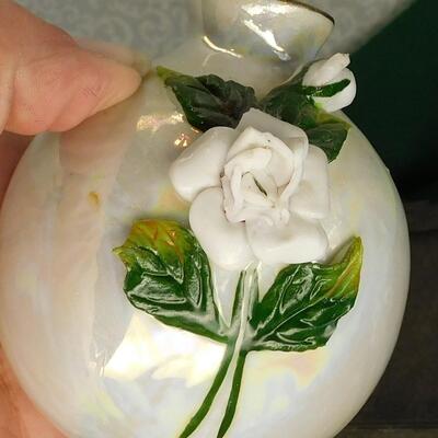 Vintage Pearl Bud Vase, Ceramic White Rose (Damaged), No Markings
