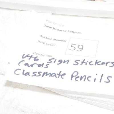 Lot 59 sets of greeting cards, stationary, classmate pencils