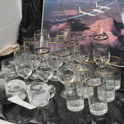 Lot 63 Signed Poster , 2 sets aircraft glasses