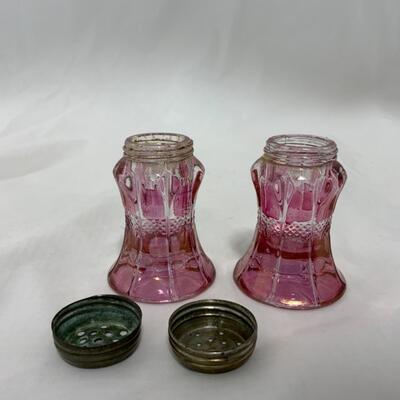 [161] ANTIQUE | Cranberry Stained | Concave Salt & Pepper Shakers