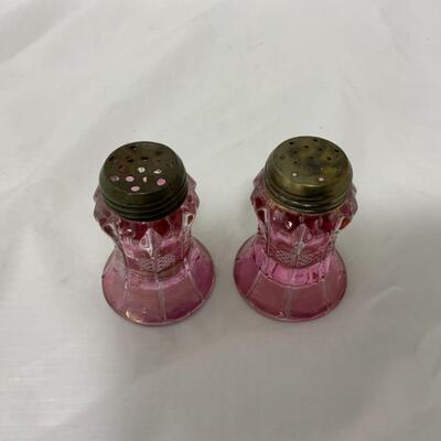 [161] ANTIQUE | Cranberry Stained | Concave Salt & Pepper Shakers