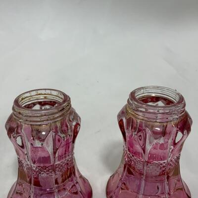 [161] ANTIQUE | Cranberry Stained | Concave Salt & Pepper Shakers