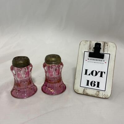 [161] ANTIQUE | Cranberry Stained | Concave Salt & Pepper Shakers