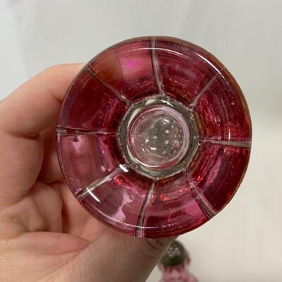 [161] ANTIQUE | Cranberry Stained | Concave Salt & Pepper Shakers