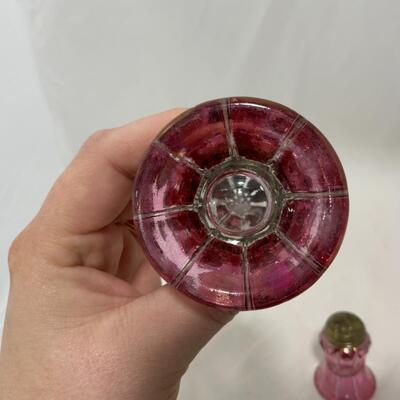 [161] ANTIQUE | Cranberry Stained | Concave Salt & Pepper Shakers