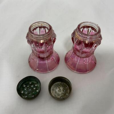 [161] ANTIQUE | Cranberry Stained | Concave Salt & Pepper Shakers