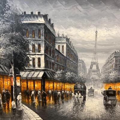 Large Still Life Oil on Canvas Signed Paris Street Scene. LOT J8