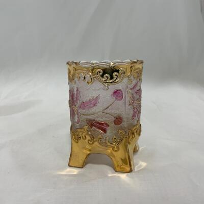 [164] VINTAGE | Square-Footed | Cranberry & Gold Spooner