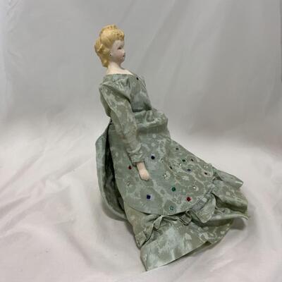 [168] ANTIQUE | Porcelain Doll | Bejeweled Dress 