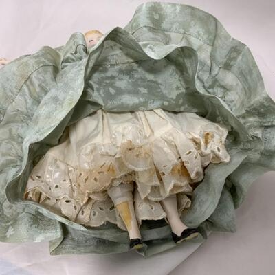 [168] ANTIQUE | Porcelain Doll | Bejeweled Dress 