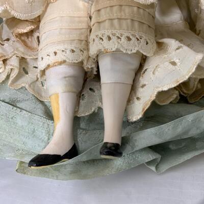 [168] ANTIQUE | Porcelain Doll | Bejeweled Dress 