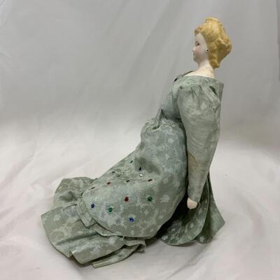 [168] ANTIQUE | Porcelain Doll | Bejeweled Dress 