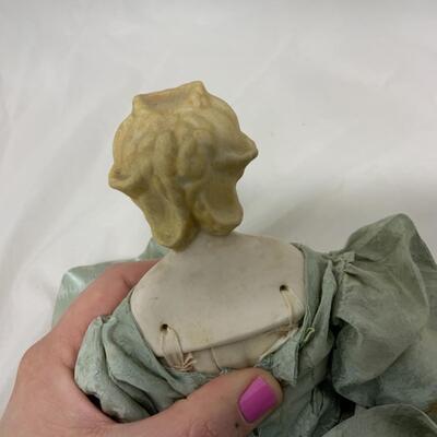 [168] ANTIQUE | Porcelain Doll | Bejeweled Dress 