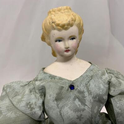 [168] ANTIQUE | Porcelain Doll | Bejeweled Dress 