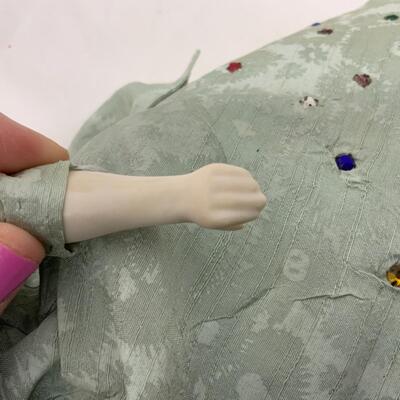 [168] ANTIQUE | Porcelain Doll | Bejeweled Dress 