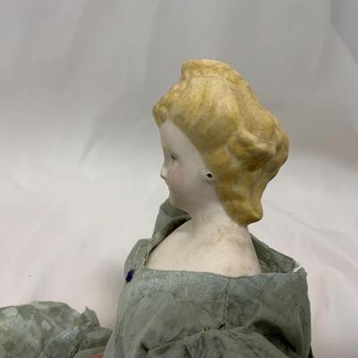 [168] ANTIQUE | Porcelain Doll | Bejeweled Dress 