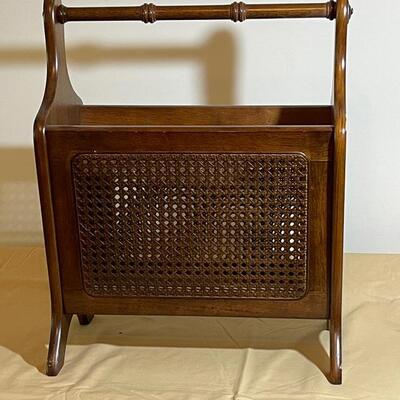 Lot 234 Wood Magazine Rack Caned Sides Faux Bamboo Brass Trim