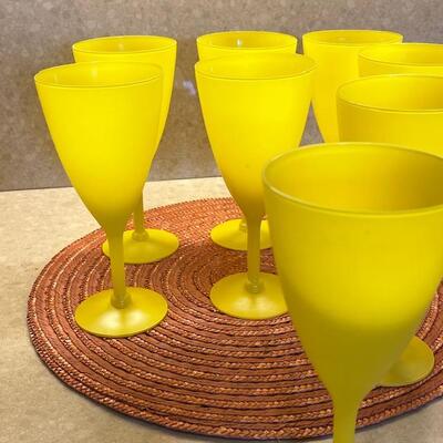 Lot 242 Set 8 Opaque Yellow Wine Glasses