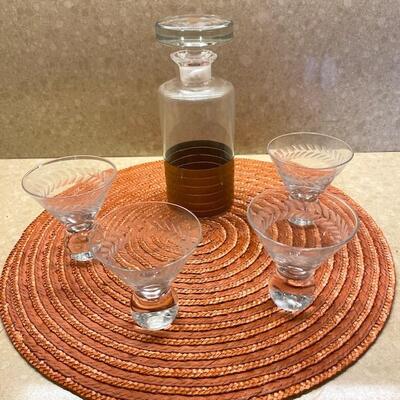 Lot 243 MCM Cocktail Set Decanter 4 Glasses 