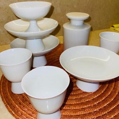 Lot 246 Asian Inspired White Dishes Footed Cups Bowls Decanter
