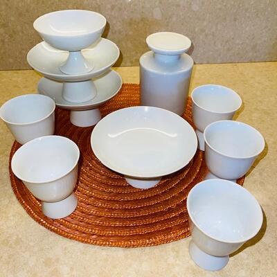Lot 246 Asian Inspired White Dishes Footed Cups Bowls Decanter