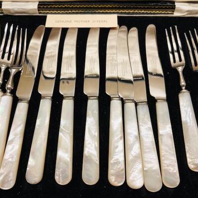 Lot 249 Vintage Cutlas Set Knives & Forks Mother Pearl Handles 6" Sheffield England by Leppington