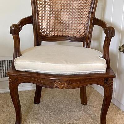Lot 251 Reproduction French Arm Chair Caned Back Cushion