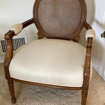 Lot 252 Wooden Arm Chair Caned Round Back Upholstered Seat