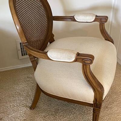 Lot 252 Wooden Arm Chair Caned Round Back Upholstered Seat