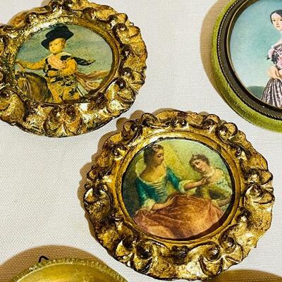 Lot 255 Group 6 Miniature Framed Prints Round Antique Style Italy