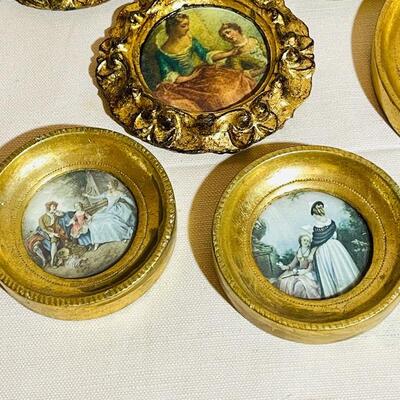 Lot 255 Group 6 Miniature Framed Prints Round Antique Style Italy