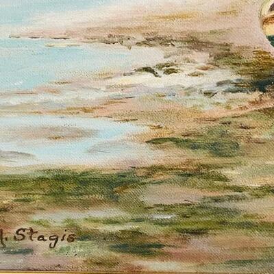 Lot 258 Village By The Shore Oil Painting M. Stagis On Canvas