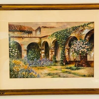 Lot 260 Framed Watercolor Mission San Juan Capistrano G. Treavor 