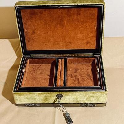 Lot 271 Velvet Jewelry Box w/Key & Tray Brass Base