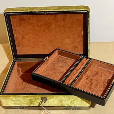 Lot 271 Velvet Jewelry Box w/Key & Tray Brass Base