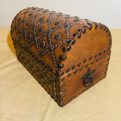Lot 272 Leather Covered Box Barrel Top Stud Decoration Treasure Chest Spanish Revival