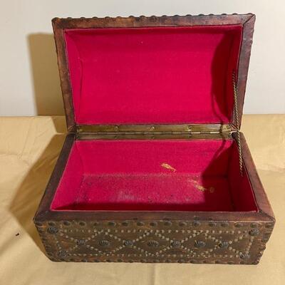 Lot 272 Leather Covered Box Barrel Top Stud Decoration Treasure Chest Spanish Revival