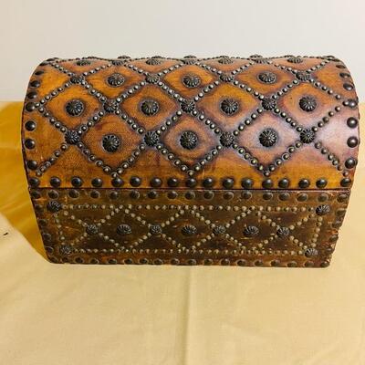 Lot 272 Leather Covered Box Barrel Top Stud Decoration Treasure Chest Spanish Revival