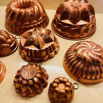 Lot 276 Group 8 Copper Molds Domes Jello Puddings Custards Lined
