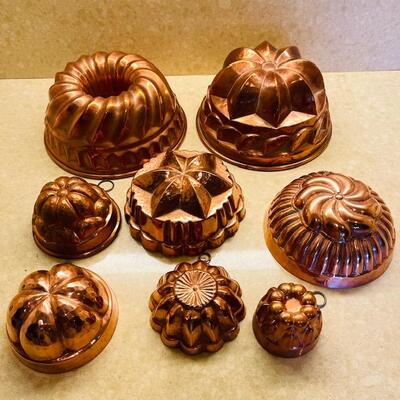Lot 276 Group 8 Copper Molds Domes Jello Puddings Custards Lined
