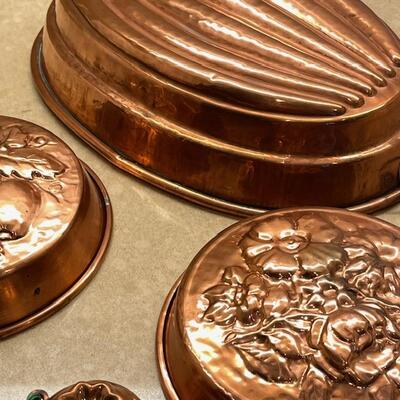 Lot 278 Group 4 Copper Molds Lined Jello Aspic Mouse