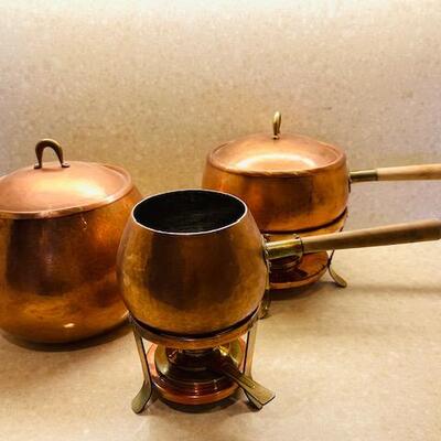 Lot 279 Copper Kettle & 2 Fondues Meersburg Handwrought Germany