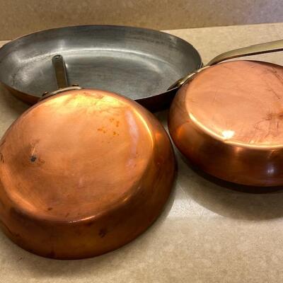 Lot 280 Copper 3 Saute/Fry Pans Made in France Brass Handles Bazar Francias New York "666"