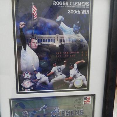 LOT 78 PENNANTS  & FRAMED "ROGER CLEMENS" 300TH WIN