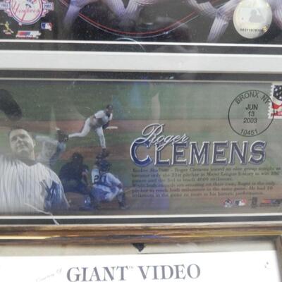 LOT 78 PENNANTS  & FRAMED "ROGER CLEMENS" 300TH WIN