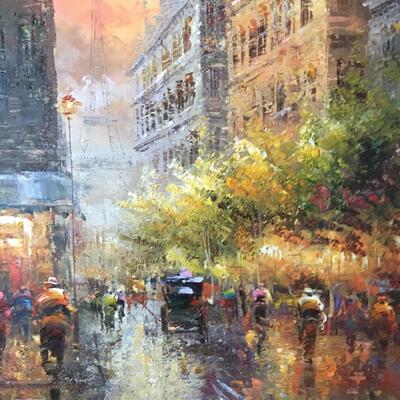 Large Paris Street Scene by ANTONIO on Canvas. LOT B13