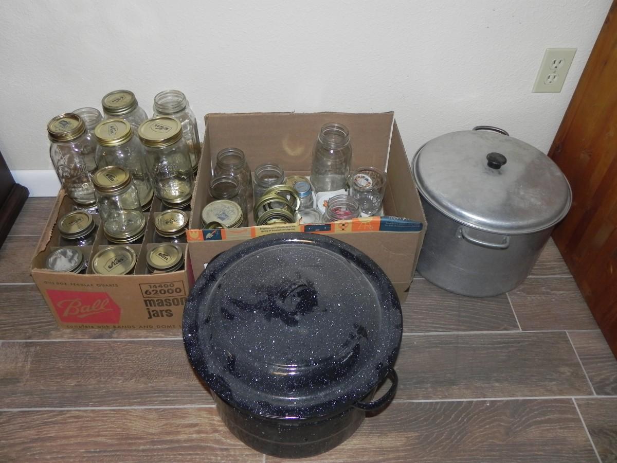 LOT 115 CANNING POTS AND JARS