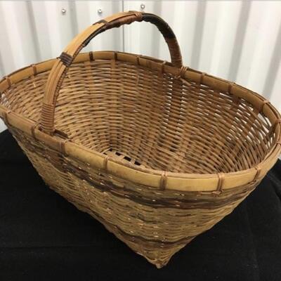 Vintage Hand Woven Basket with Handle 17â€ x 10â€ x 12â€