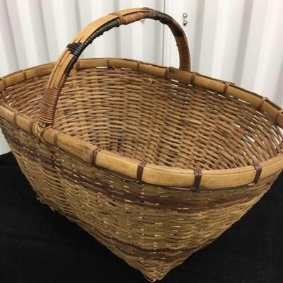 Vintage Hand Woven Basket with Handle 17â€ x 10â€ x 12â€