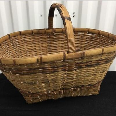 Vintage Hand Woven Basket with Handle 17â€ x 10â€ x 12â€